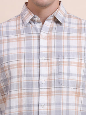Grey Checked Slim Fit Casual Shirt | JadeBlue