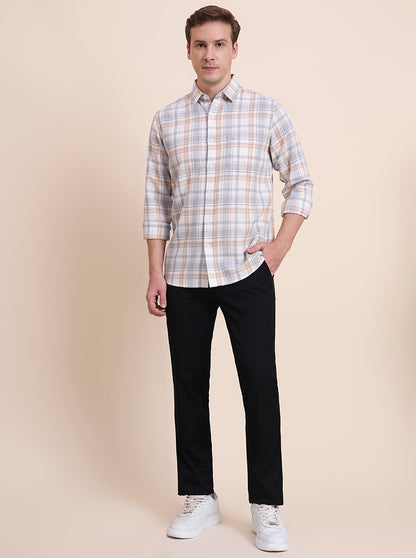 Grey Checked Slim Fit Casual Shirt | JadeBlue