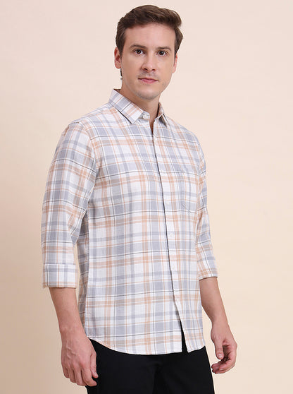 Grey Checked Slim Fit Casual Shirt | JadeBlue