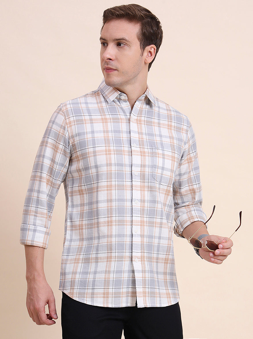 Grey Checked Slim Fit Casual Shirt | JadeBlue