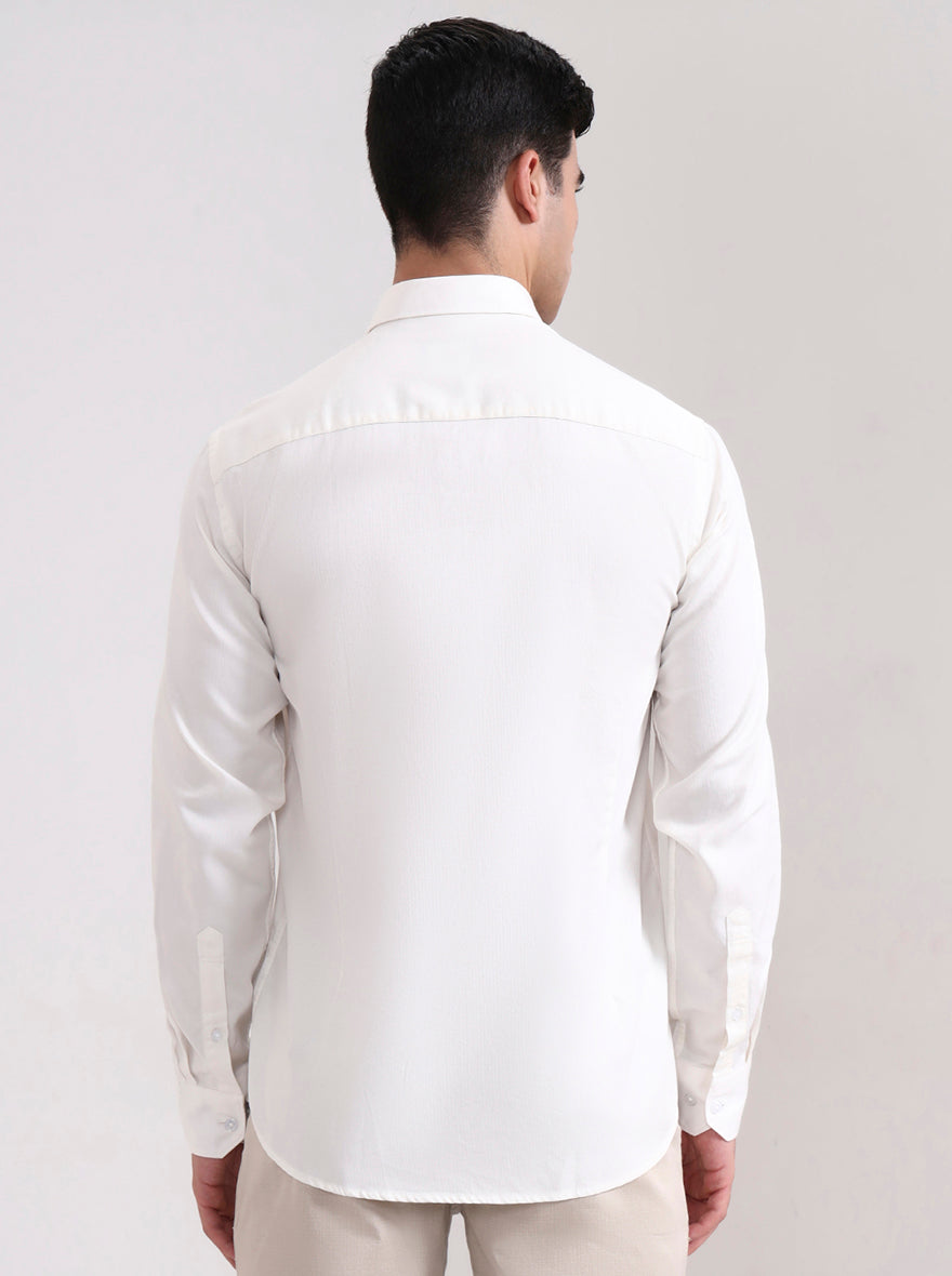 Cream Solid Tailored Fit Semi Casual Shirt | JadeBlue