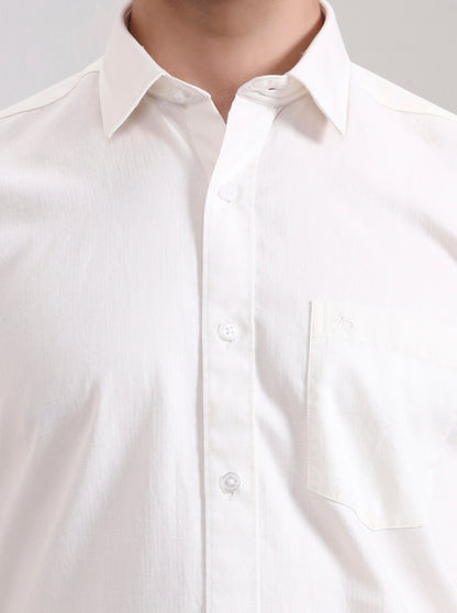 Cream Solid Tailored Fit Semi Casual Shirt | JadeBlue