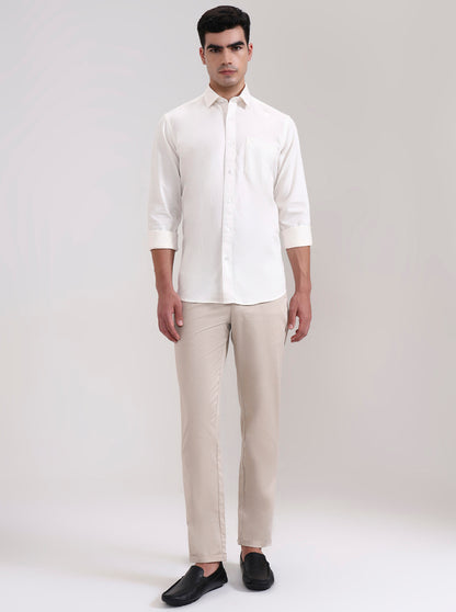 Cream Solid Tailored Fit Semi Casual Shirt | JadeBlue