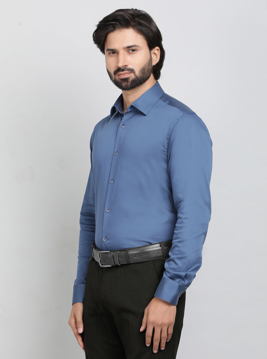 Blue Solid Slim Fit Party Wear Shirt | Wyre