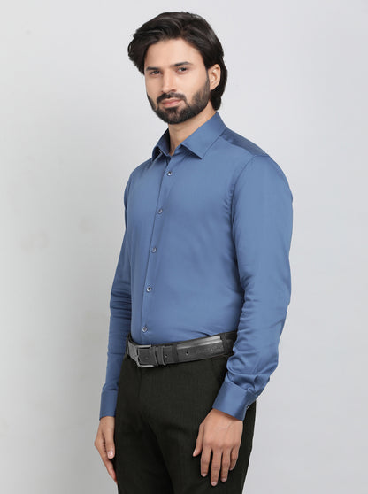 Blue Solid Slim Fit Party Wear Shirt | Wyre