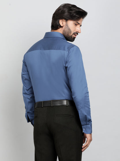 Blue Solid Slim Fit Party Wear Shirt | Wyre