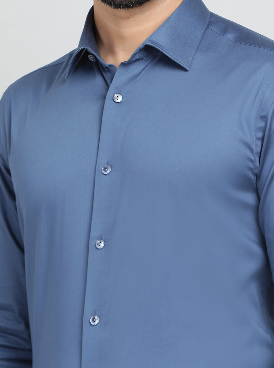 Blue Solid Slim Fit Party Wear Shirt | Wyre