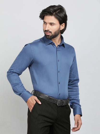 Blue Solid Slim Fit Party Wear Shirt | Wyre