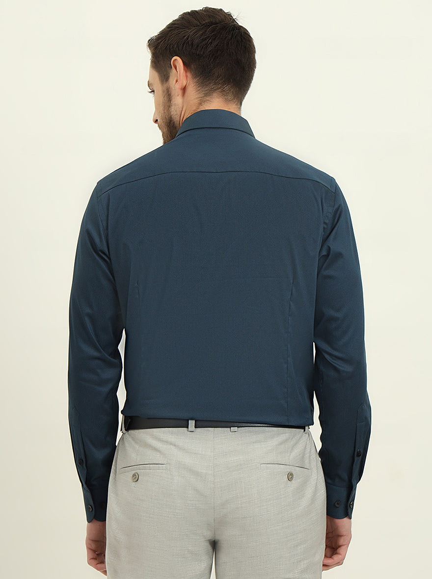 Peacock Blue Printed Slim Fit Formal Shirt | Metal