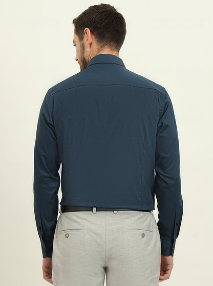 Peacock Blue Printed Slim Fit Formal Shirt | Metal