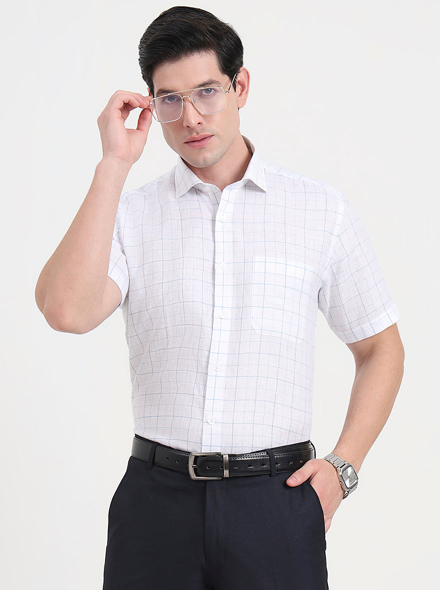 White & Blue Checked Regular Fit Formal Shirt | JadeBlue