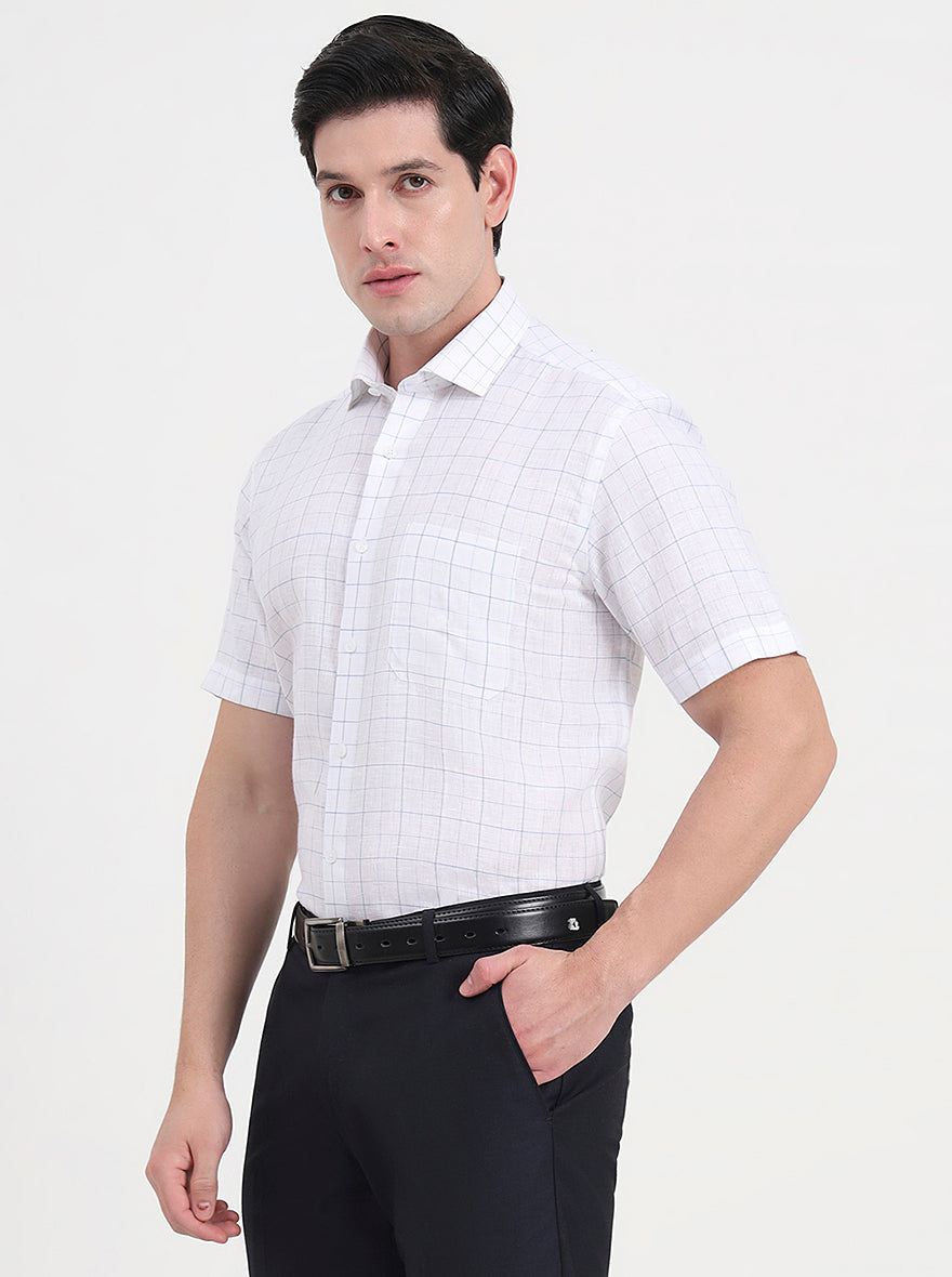 White & Blue Checked Regular Fit Formal Shirt | JadeBlue