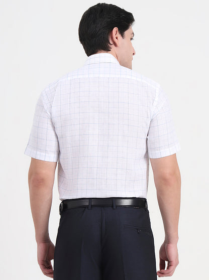 White & Blue Checked Regular Fit Formal Shirt | JadeBlue