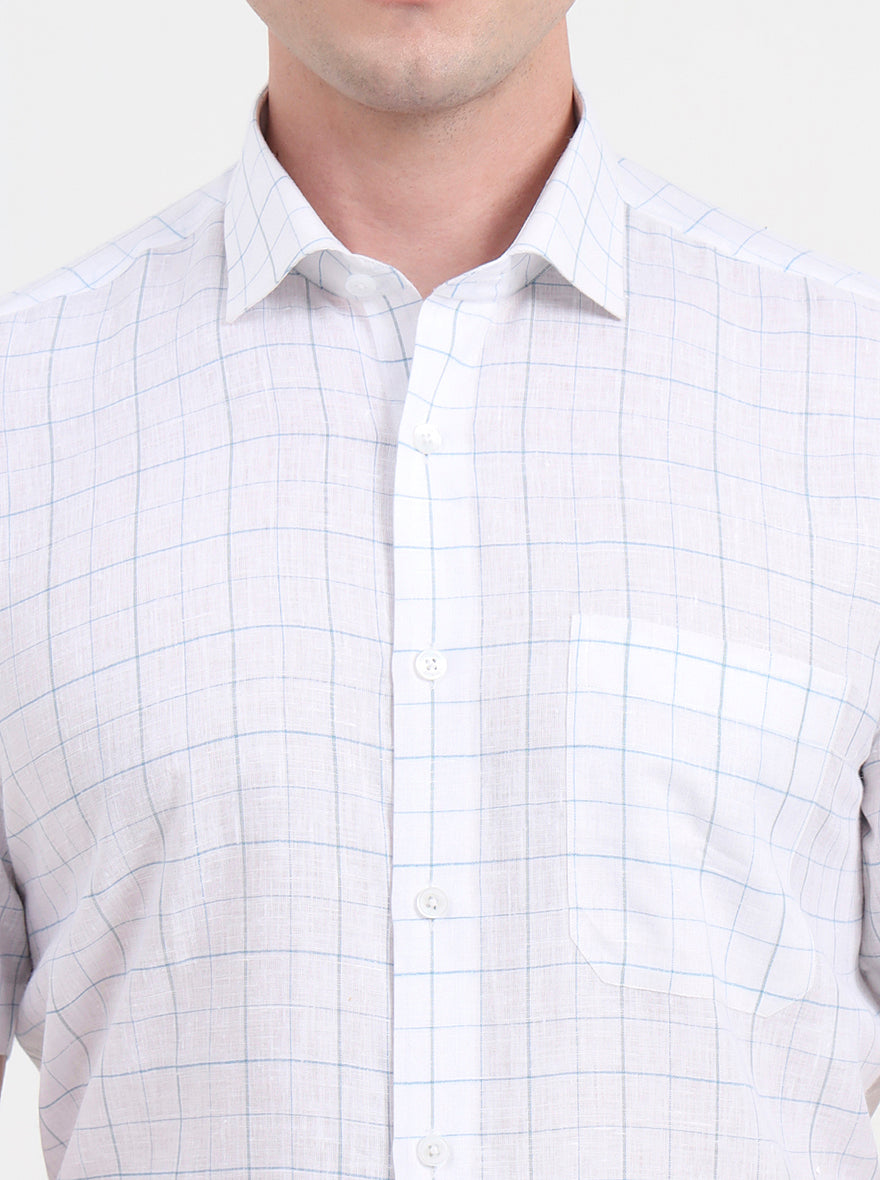 White & Blue Checked Regular Fit Formal Shirt | JadeBlue