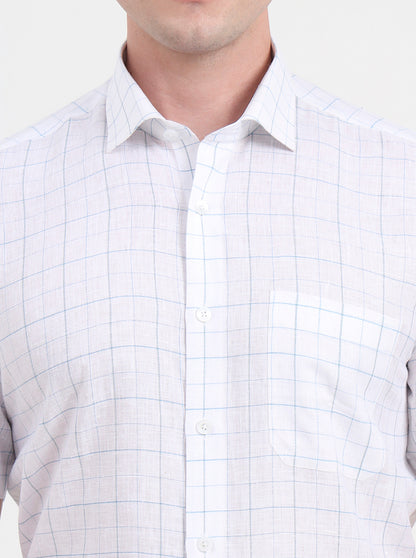 White & Blue Checked Regular Fit Formal Shirt | JadeBlue