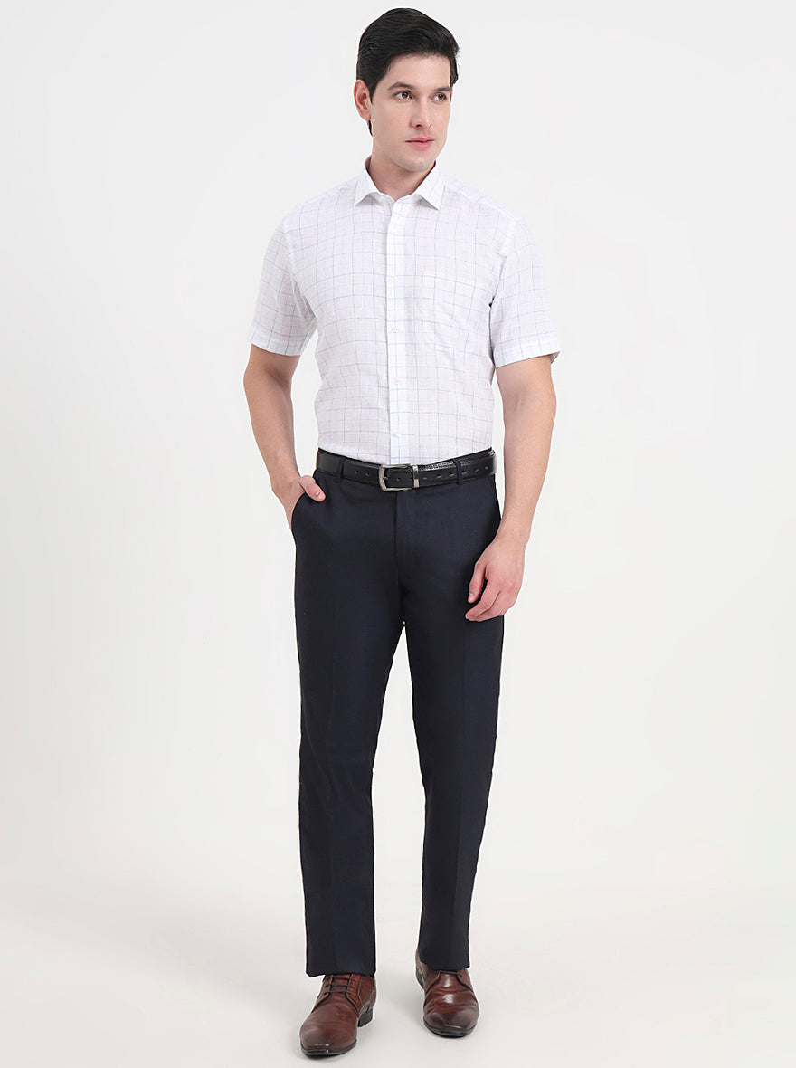 White & Blue Checked Regular Fit Formal Shirt | JadeBlue
