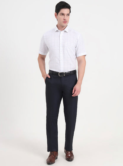 White & Blue Checked Regular Fit Formal Shirt | JadeBlue
