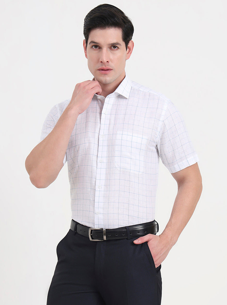 White & Blue Checked Regular Fit Formal Shirt | JadeBlue