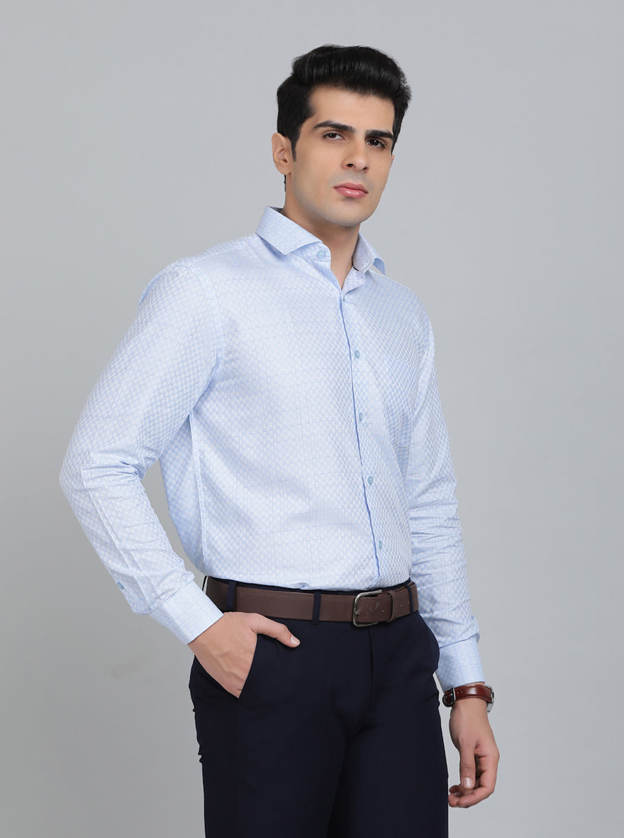 Sky Blue Checked Regular Fit Formal Shirt | Greenfibre