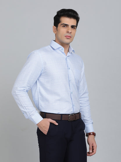 Sky Blue Checked Regular Fit Formal Shirt | Greenfibre