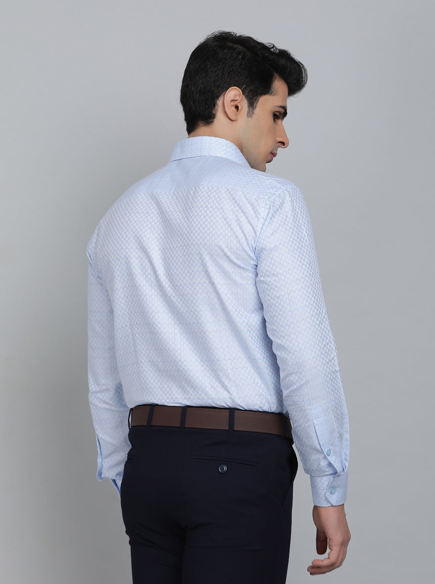 Sky Blue Checked Regular Fit Formal Shirt | Greenfibre