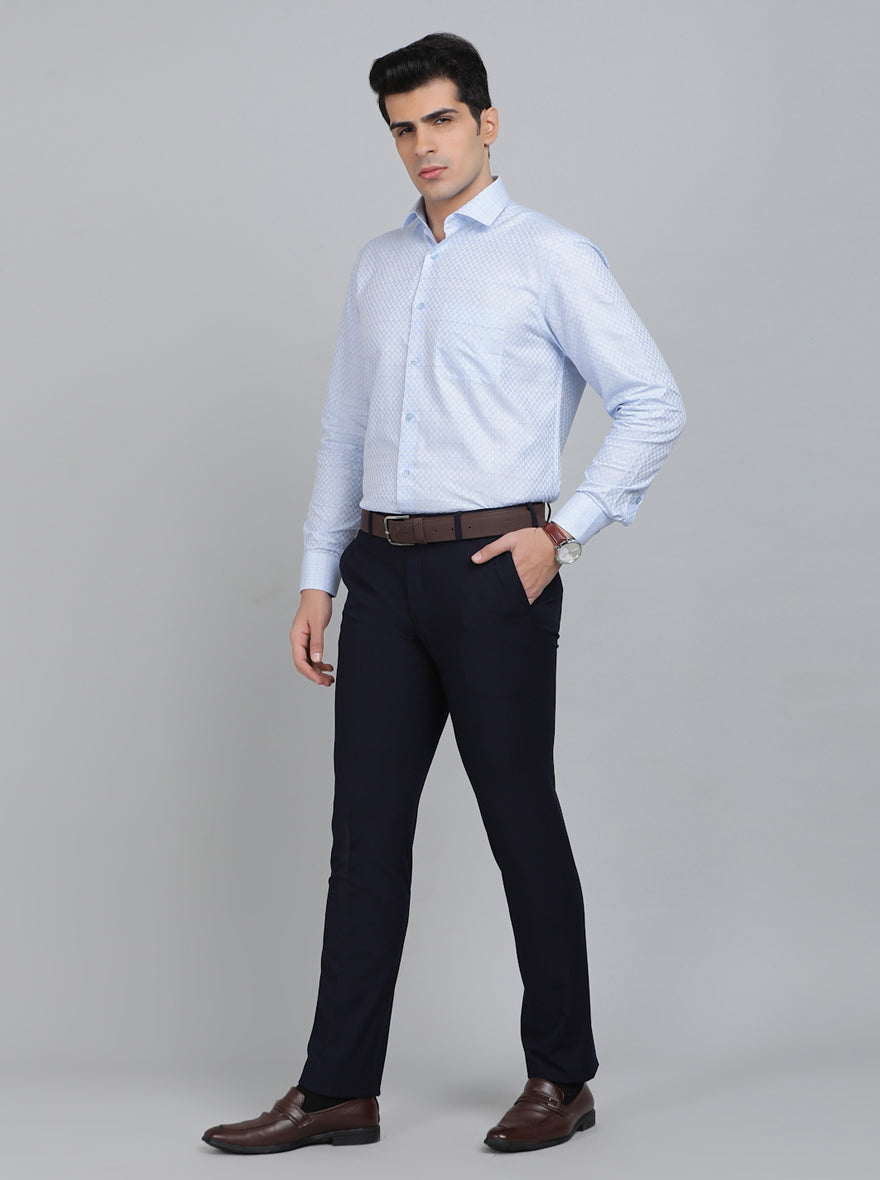 Sky Blue Checked Regular Fit Formal Shirt | Greenfibre