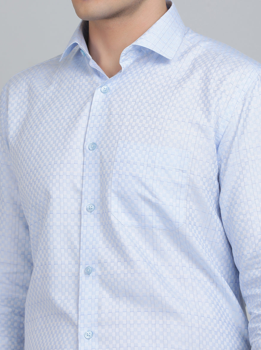 Sky Blue Checked Regular Fit Formal Shirt | Greenfibre