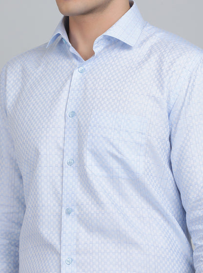 Sky Blue Checked Regular Fit Formal Shirt | Greenfibre