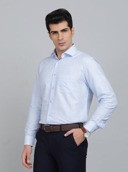 Sky Blue Checked Regular Fit Formal Shirt | Greenfibre