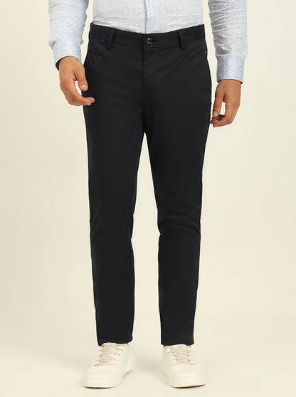 Navy Blue Solid Uno Fit Casual Trouser | JadeBlue