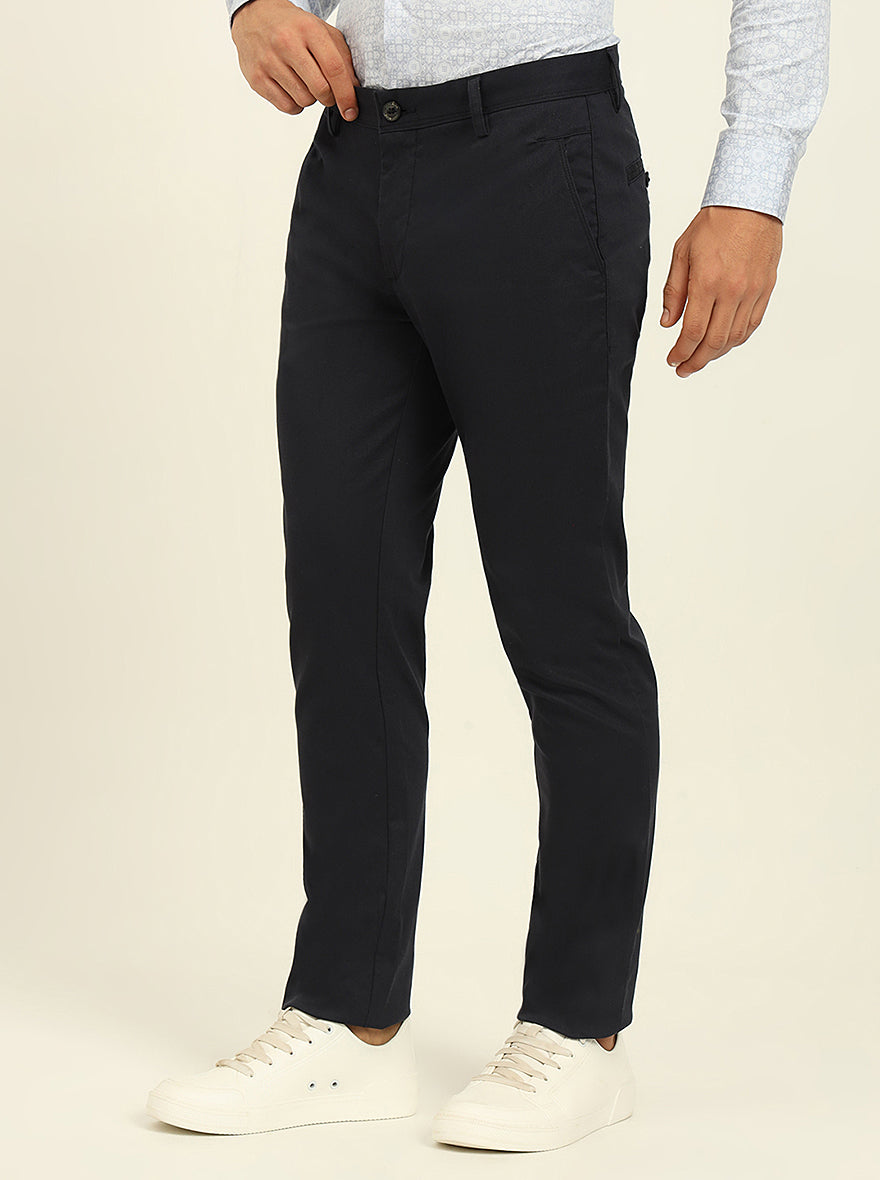 Navy Blue Solid Uno Fit Casual Trouser | JadeBlue