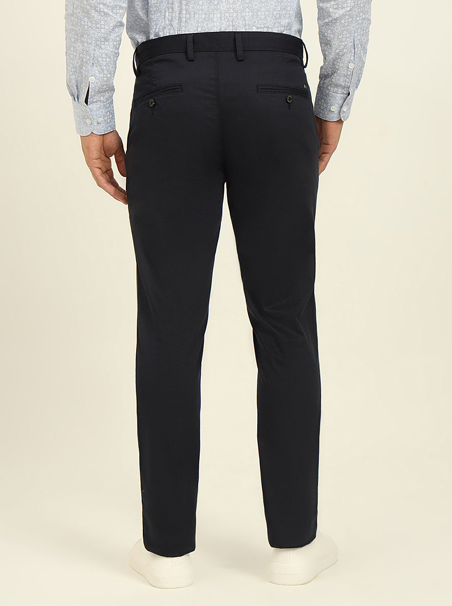 Navy Blue Solid Uno Fit Casual Trouser | JadeBlue