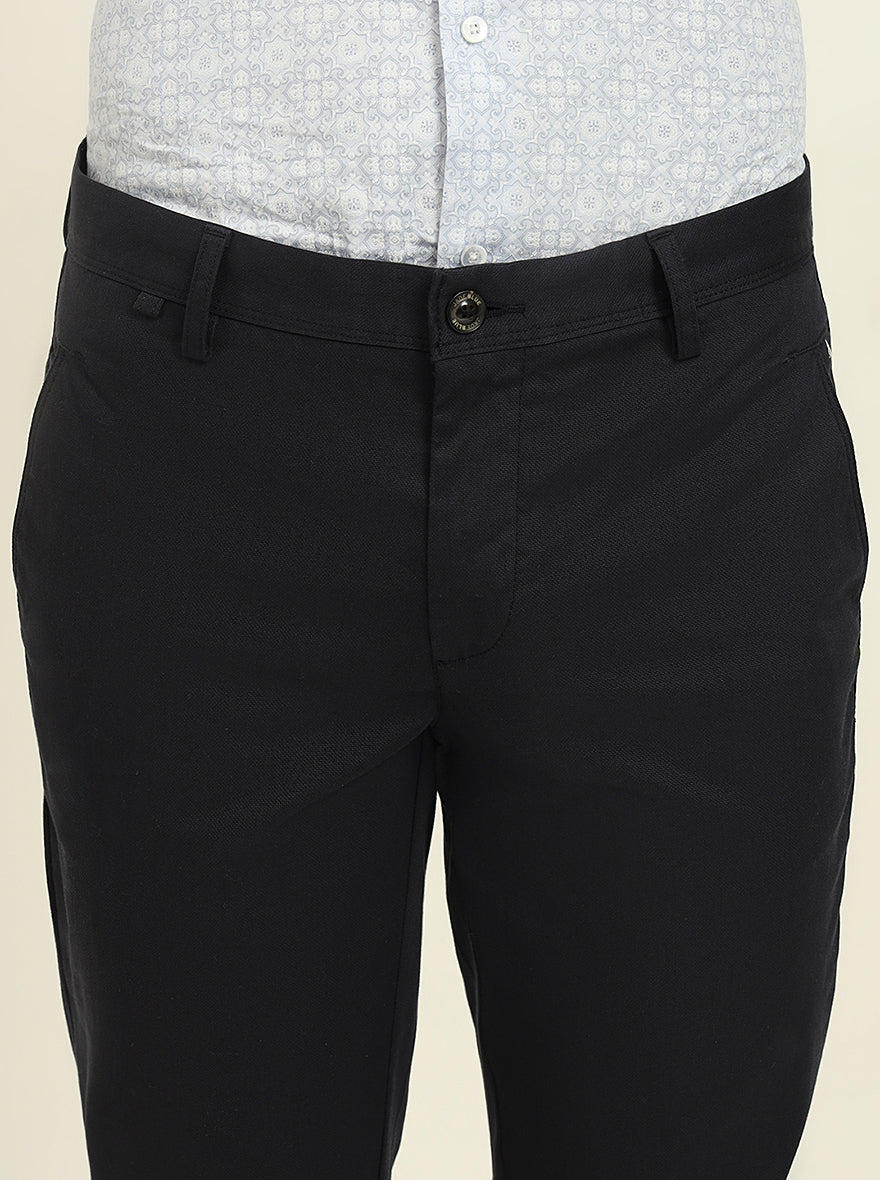 Navy Blue Solid Uno Fit Casual Trouser | JadeBlue