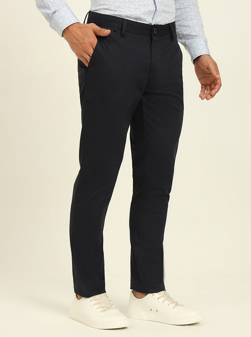 Navy Blue Solid Uno Fit Casual Trouser | JadeBlue