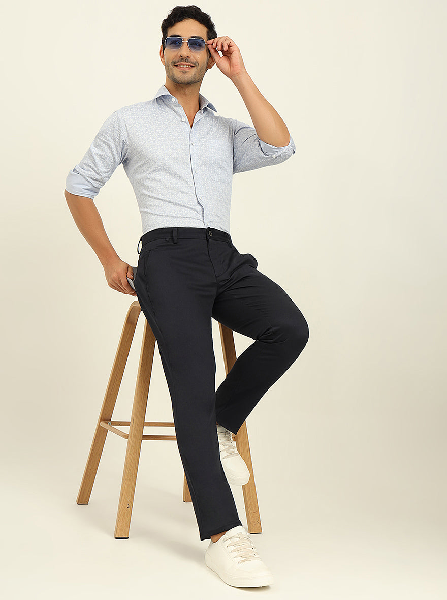 Navy Blue Solid Uno Fit Casual Trouser | JadeBlue