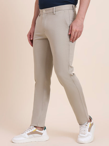Beige Solid Uno Fit Casual Trouser | JadeBlue