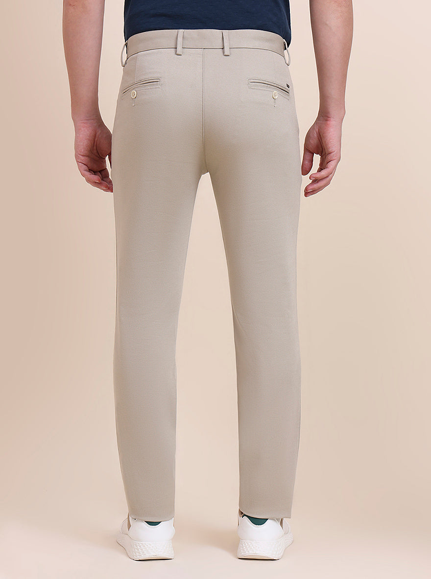 Beige Solid Uno Fit Casual Trouser | JadeBlue