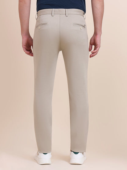 Beige Solid Uno Fit Casual Trouser | JadeBlue