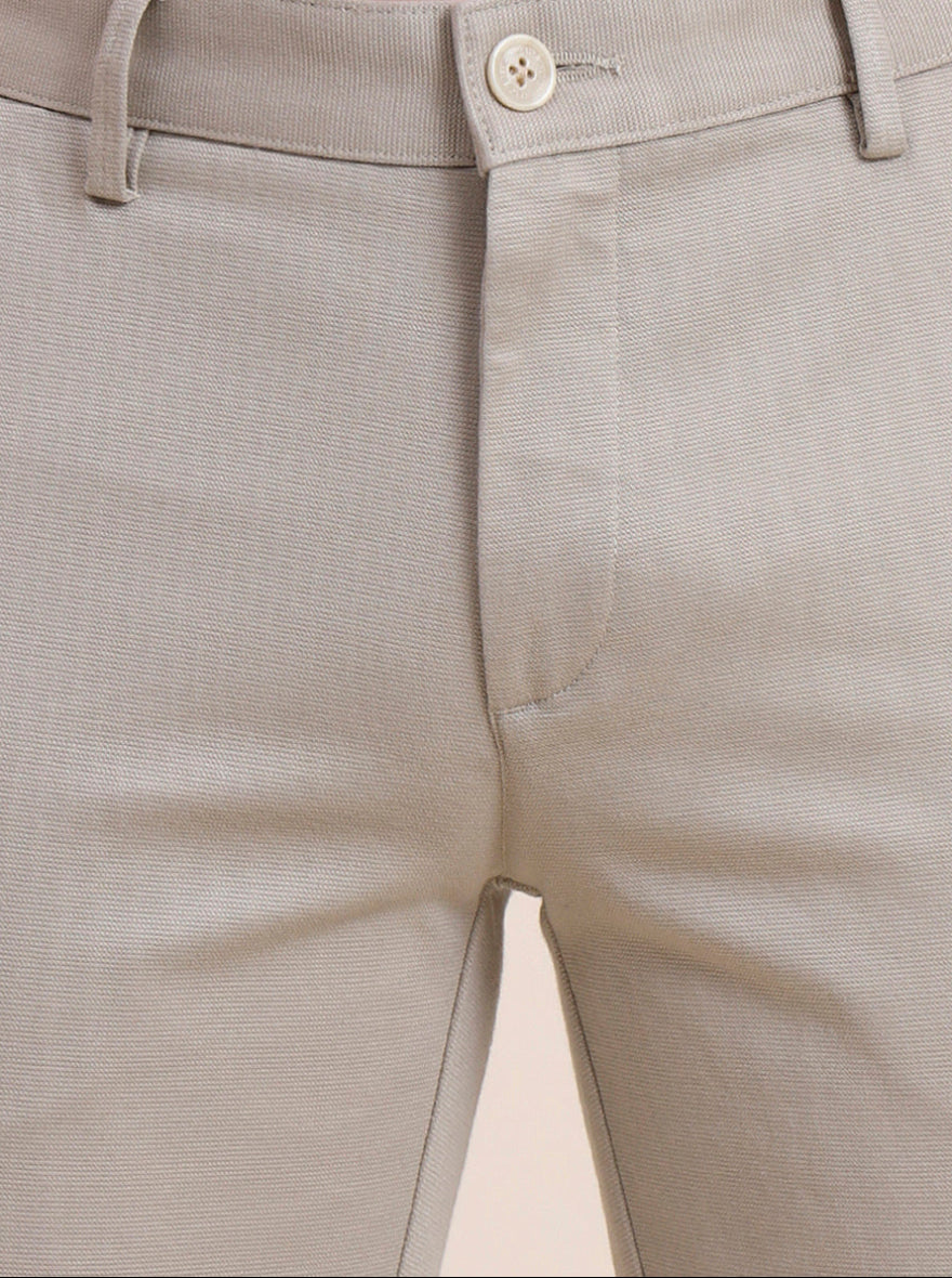 Beige Solid Uno Fit Casual Trouser | JadeBlue