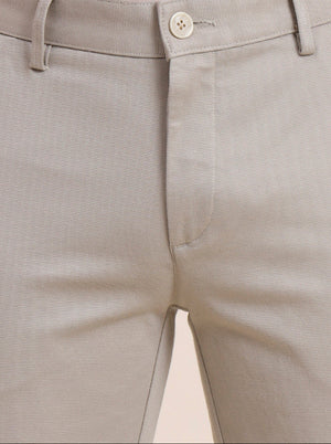 Beige Solid Uno Fit Casual Trouser | JadeBlue