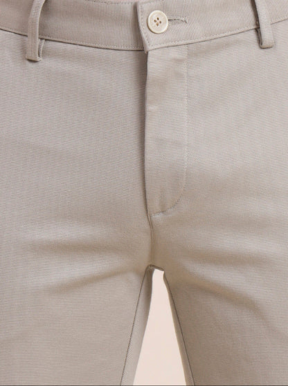 Beige Solid Uno Fit Casual Trouser | JadeBlue