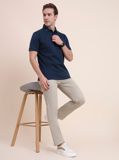 Beige Solid Uno Fit Casual Trouser | JadeBlue
