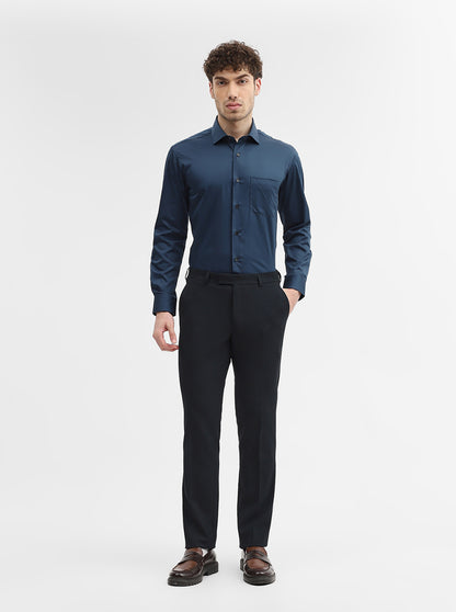 Teal Solid Slim Fit Formal Shirt | Metal