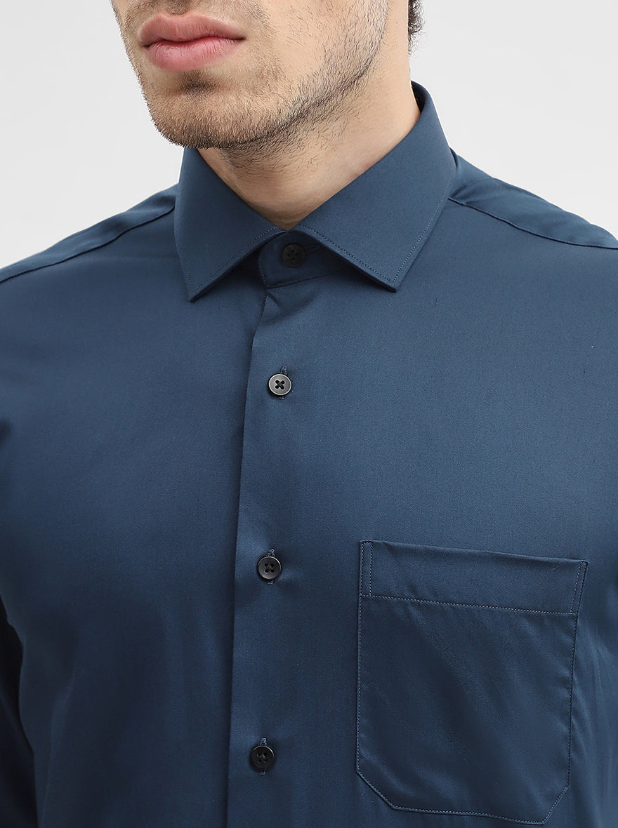 Teal Solid Slim Fit Formal Shirt | Metal