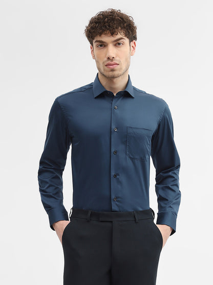 Teal Solid Slim Fit Formal Shirt | Metal