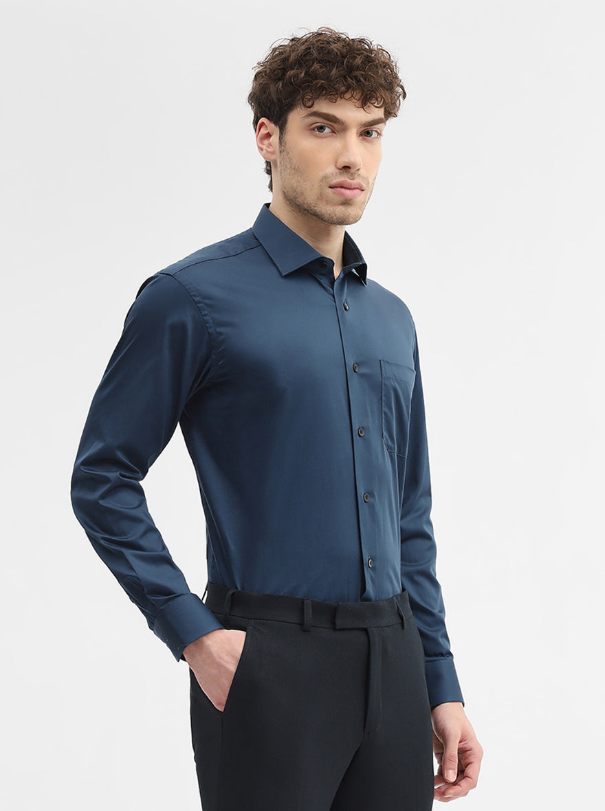 Teal Solid Slim Fit Formal Shirt | Metal