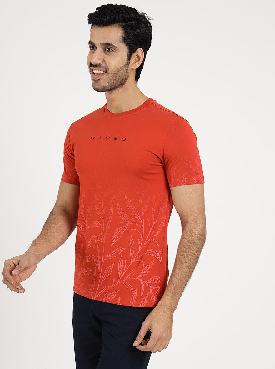 Red Printed Slim Fit T-Shirt | Greenfibre