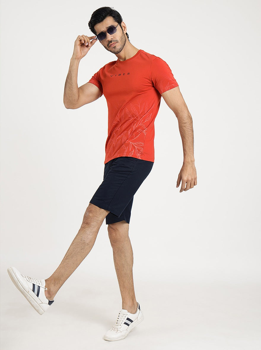 Red Printed Slim Fit T-Shirt | Greenfibre