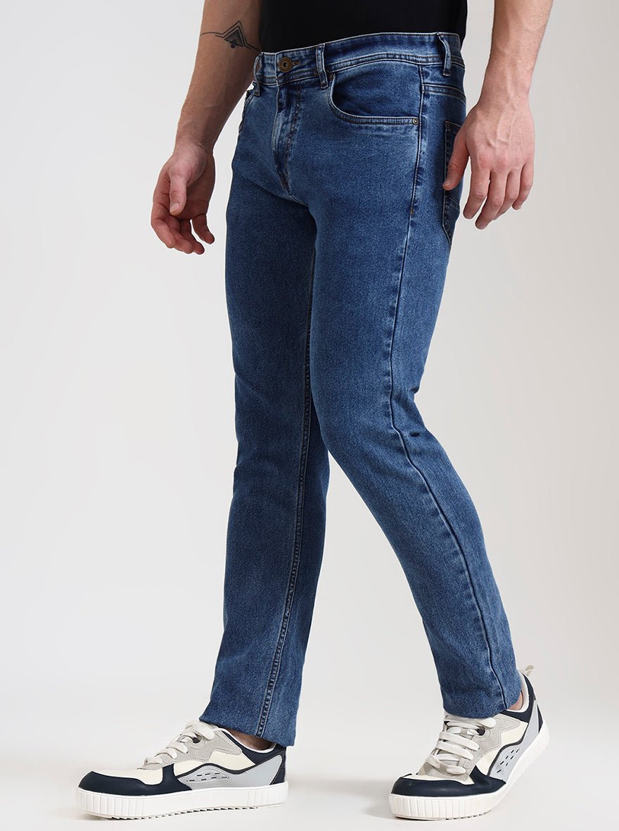 Mid Indigo Blue Washed Narrow Fit Jeans | Greenfibre