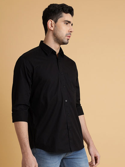 Black Solid Slim Fit Semi Casual Shirt | JadeBlue